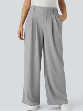 Halara NEW Flex High Waisted Pocket Wide Leg Waffle Work Waffle Gray Pants L